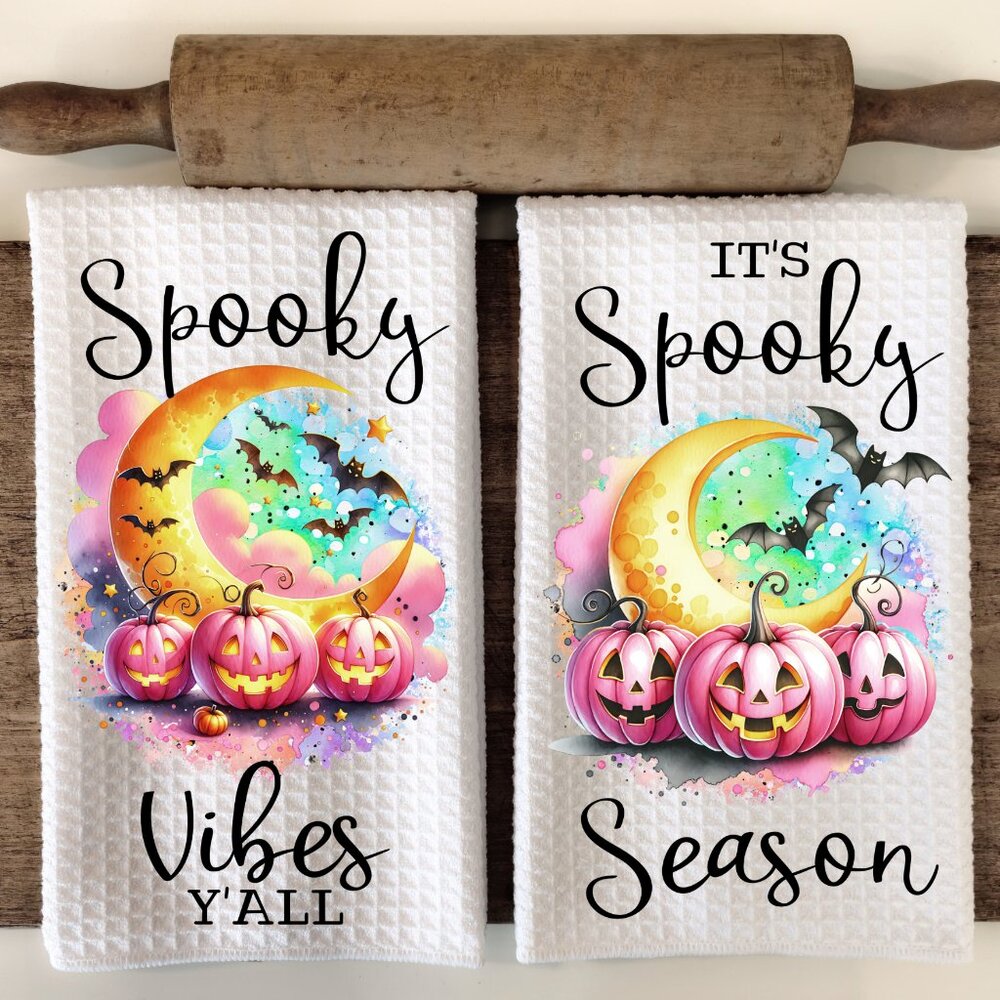 Pumpkin Kitchen Towels, Cute Halloween Towel Set, Festive Tea Towel